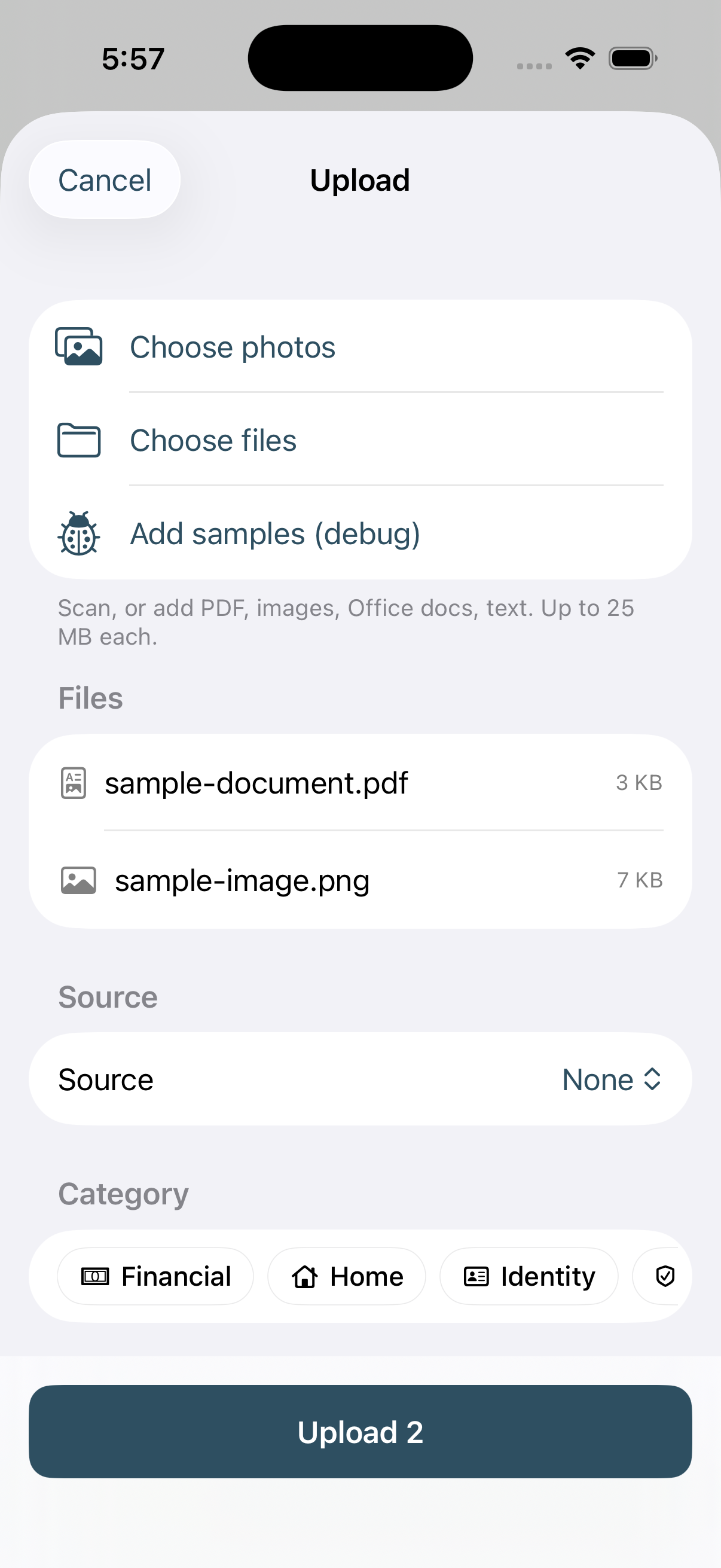 Capturing a paper document with the camera in the Stoatify iOS app